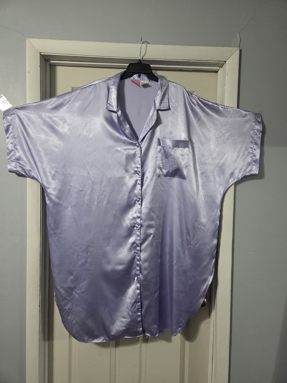 Sleep Solutions Women’s Periwinkle Satin Button-Down Sleep Shirt